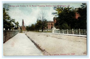 Bridge Tower US Naval Training Station Waukegan Illinois Antique Postcard 