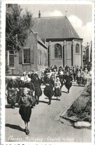 Church Letting Out in Marken Kerkgang Holland Postcard