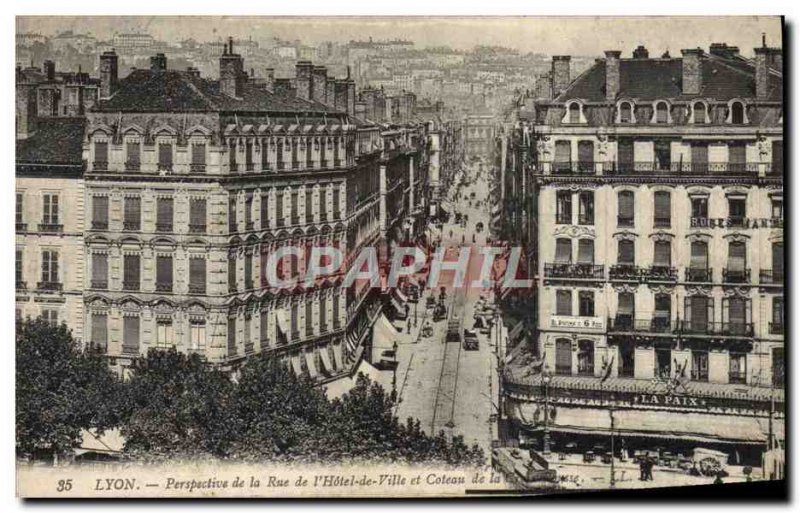 Old Postcard Lyon Perspective De La Rue I & # 39Hotel Town and hillside of th...