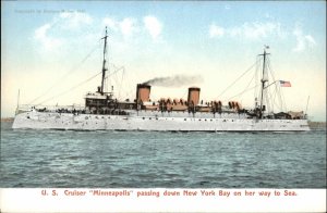 US Navy Cruiser Ship Minneapolis New York Bay c1910 Postcard