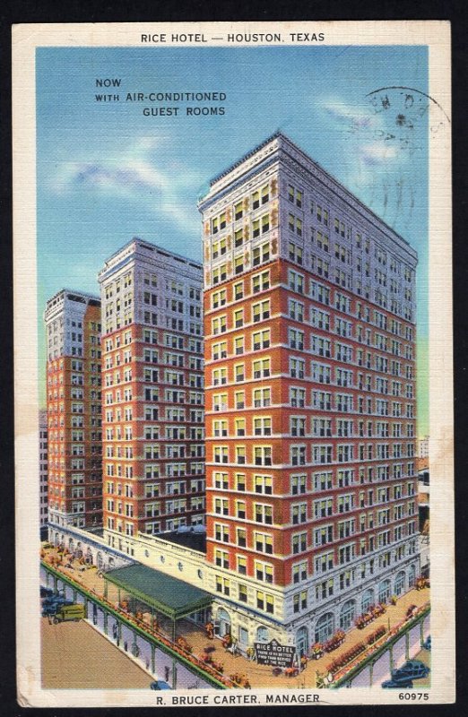 Texas HOUSTON Rice Hotel Air-conditioned Restaurant pm1938 LINEN