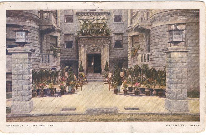 MA   GREENFIELD  WELDON HOTEL ENTRANCE  1909 postcard