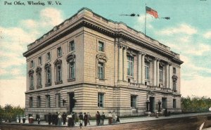 VINTAGE POSTCARD CROWDED SCENE U.S. POST OFFICE AT WHEELING WEST VIRGINIA 1910