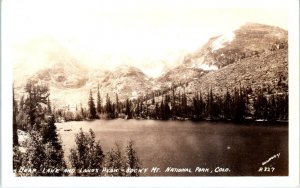 RPPC ROCKY MT NATIONAL PARK, CO  BEAR LAKE & Longs Peak  c1930s Sanborn Postcard