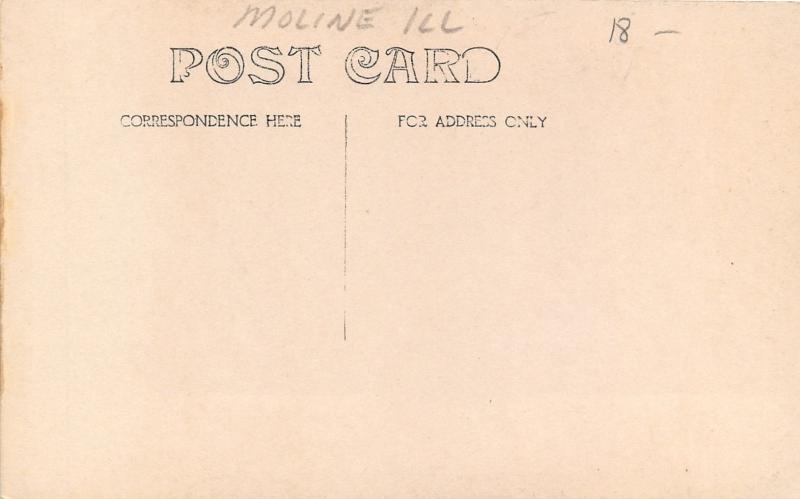 Moline Illinois~Second Avenue~Man Crosses Street~Trolleys~c1910 RPPC Postcard