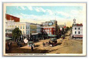 Vintage 1921 Postcard Antique Cars Public Square & Potomac Street Hagerstown MD