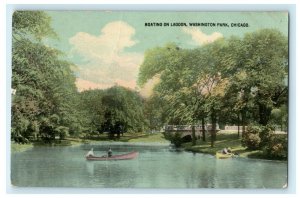 1914 Boating on Lagoon Washington Park Chicago Illinois IL Antique Postcard 