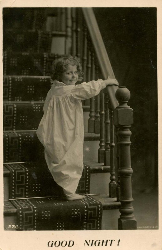 Children - Good Night!   Girl on Stairway       *RPPC