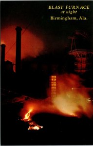 Vtg Birmingham Alabama AL Blast Furnace at Night Steel Mill Postcard