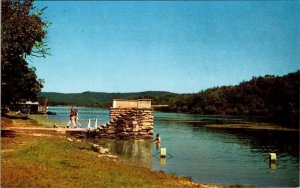 Eureka Springs, AR Arkansas  LAKE LEATHERWOOD Swimmers~Platform  Chrome Postcard