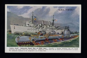 nb0190 - Royal Navy Submarine Depot Ship - HMS Forth & Submarine P21 - postcard