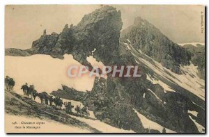 Old Postcard Alpine Hunters in the Mountains