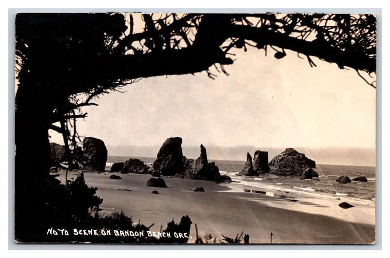 RPPC Beach Scene Bandon Beach Oregon UNP  Postcard V7