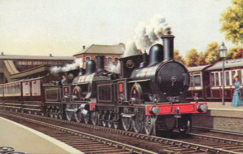 Transportation themed postcard Chalk Farm station Precedent locomotive train