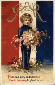 GAR Little Boy in Uniform Flowers Ellen Clapsaddle Postcard c1910