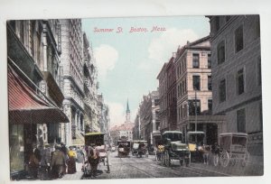 P2820, old postcard many horse & wagons summer street scene boston mass