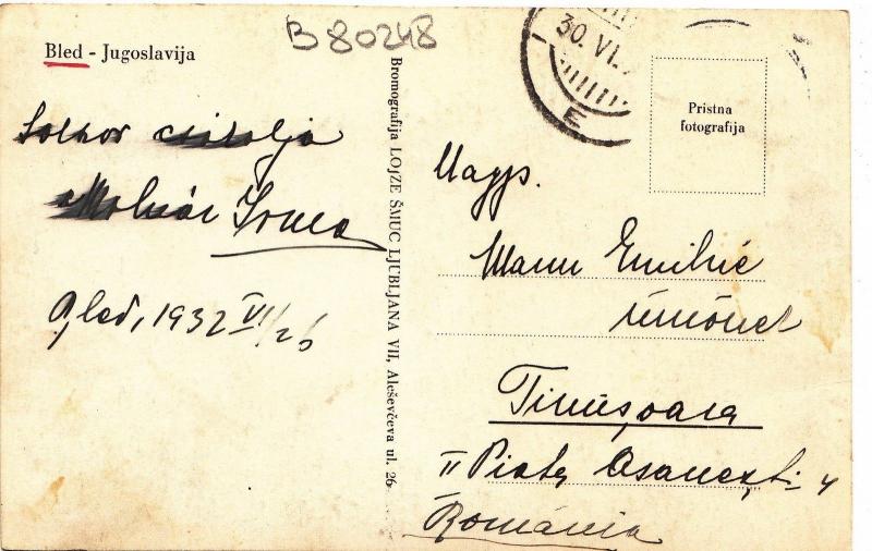 B80248 bled jugoslavija  slovenia front/back image