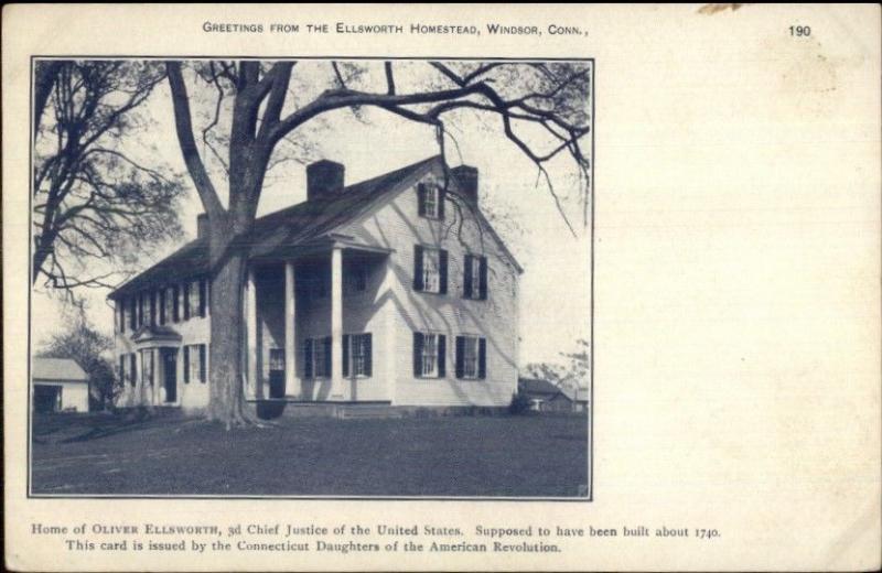 Windsor CT Oliver Ellsworth Home c1905 Postcard