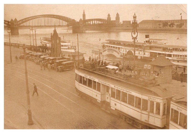 Germany Koln, Steamers, Antique Cars, Trolley, at Harbor  RPC