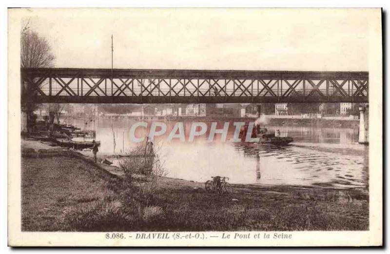 Old Postcard Draveil Bridge and Seine Boat