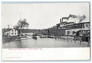 c1905 Inter Lake Pulp Mill Steamer Exterior Building Appleton Wisconsin Postcard