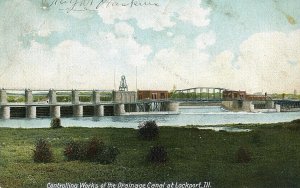 Postcard Early View of Controlling Works of the Drainage Canal, Lockport, IL  S9