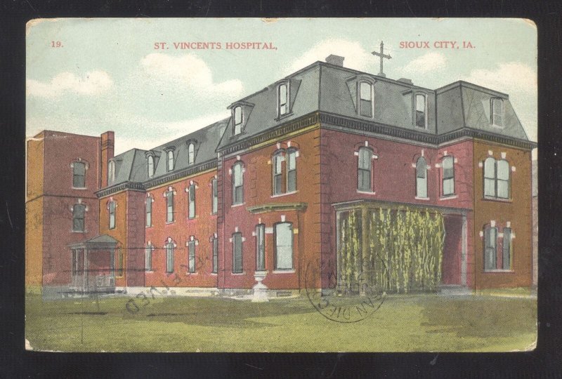 SIOUX CITY IOWA SAINT VINCENTS HOSPITAL BUILDING 1909 VINTAGE POSTCARD