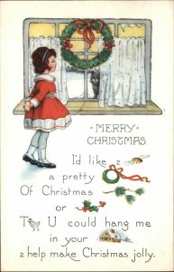 Christmas Little Girl Rebus Picture Puzzle c1915 Whitney Postcard