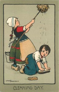 Postcard C-1910 Ethel Parkinson Arts & Crafts Dutch Children cleaning 23-11784