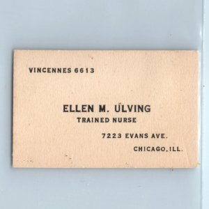 c1940s Chicago, ILL Ellen M. Ulving Trained Nurse Miniature Business Card C49