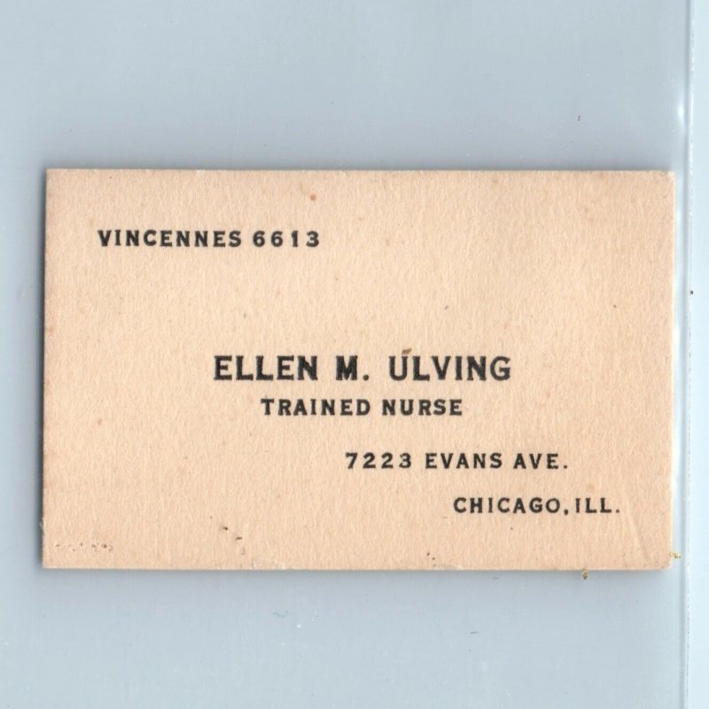 c1940s Chicago, ILL Ellen M. Ulving Trained Nurse Miniature Business Card C49