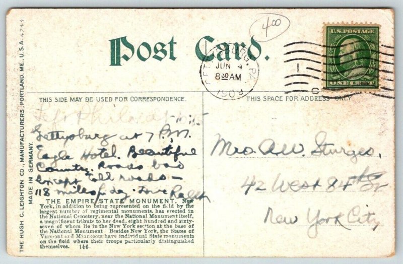 Gettysburg Pennsylvania Civil War 44th & 12th NY Monument Postcard  1909