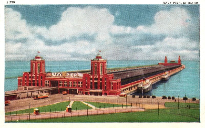 Vintage Postcard Navy Pier Lake Boats Dock Three Deck Levels Chicago Illinois IL