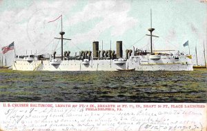 USS Baltimore Cruiser US Navy Ship 1908 postcard