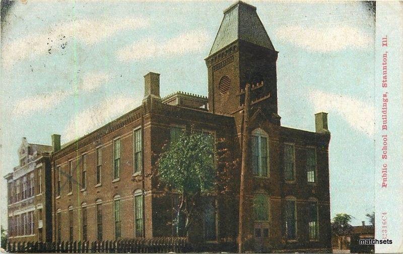 C-1910 Public School Buildings Staunton Illinois Zimmerman 821 postcard