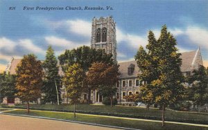 ROANOKE, VA Virginia    FIRST PRESBYTERIAN CHURCH    c1940's Linen Postcard