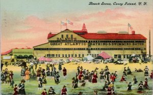 Beach Scene Coney Island NY New York Balmer's Bathing Baths c1911 Postcard H59