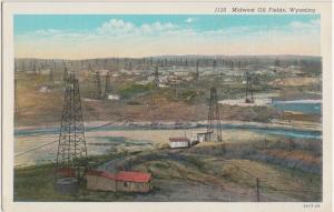 Wyoming Wy Postcard Old MIDWEST OIL FIELDS Derricks Drilling