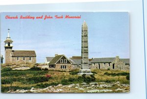Postcard - Church Building and John Tuck Memorial, Isle of Shoals, Maine 