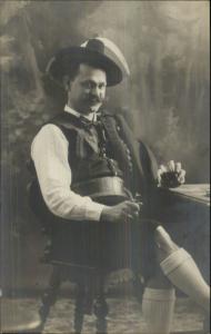Austrian Man Outfit Costume Hat Drinking Snoking Pipe c1910 Real Photo RPPC