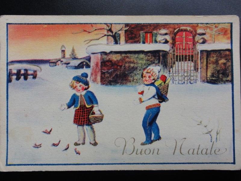 Italy: 'Buon Natale.....' showing children in winter scene - Old Postcard