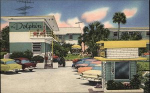 DAYTONA BEACH FL The Dolphin Hotel CLASSIC CARS Colorful LINEN Postcard