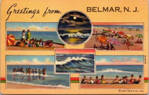 Greetings From Belmar NJ New Jersey Beach Linen Postcard UNP VTG Unused Vintage 