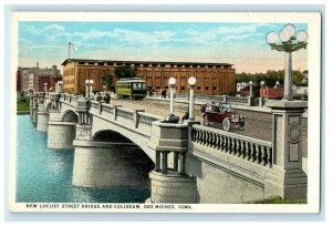 c1920 New Locust Street Bridge and Coliseum Des Moines Iowa IA Unposted Postcard