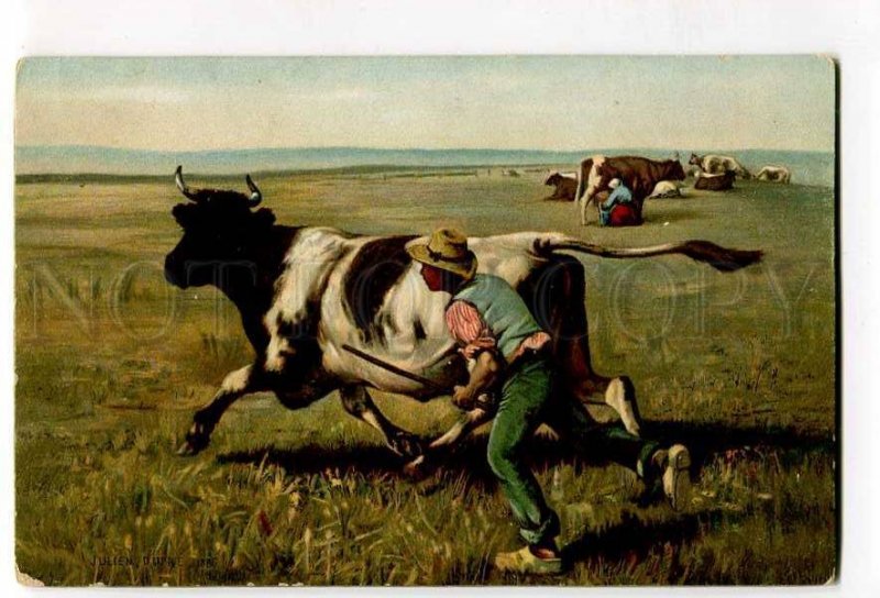 3054368 Cowboy & cow by Dupre Vintage PC