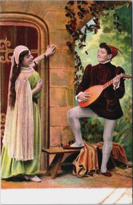 Romantic Couple In Love Making Music Vintage Postcard C140