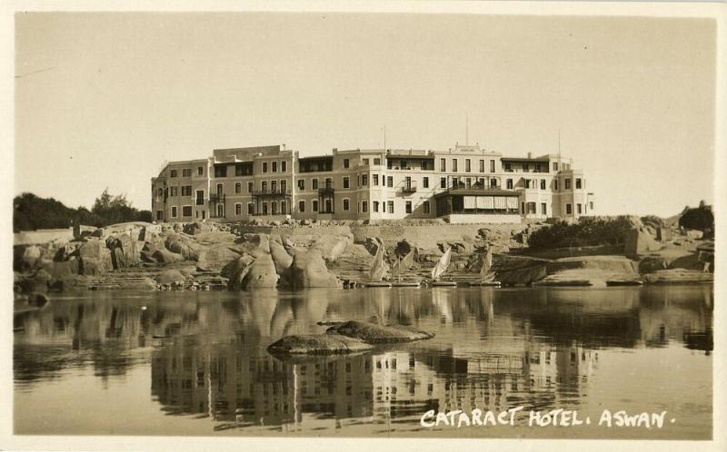 egypt, ASWAN, Cataract Hotel from the Nile (1920s) RPPC Postcard (1)