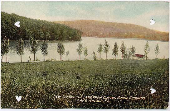 View across lake from Clifton House Grounds - Lake Winola, Pennsylvania DB