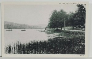 RPPC View at WALTON LAKE NY People Boats Old Cars Postcard Q17