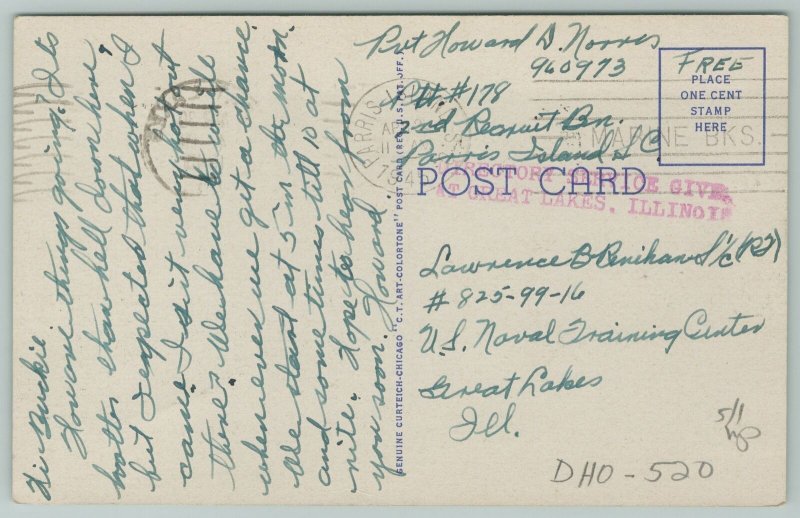 Parris Island SC~Entrance Parris Island Marine Barracks~Vintage Postcard